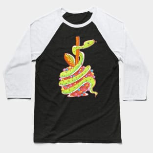 Green Snake on a Red Candy Apple Baseball T-Shirt